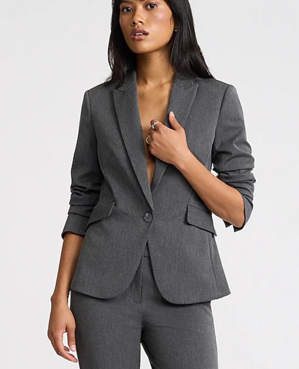 Express Editor one button grey fitted blazer size 10 Career Officecore Tailored